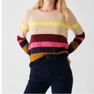 FAHERTY Ollie Organic Cotton/Cashmere Striped Color Block Crewneck Sweater